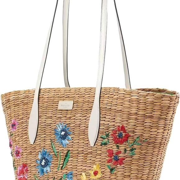 Kate Spade Garden Bouquet Embroidered Straw Tote - Picture 2 of 12